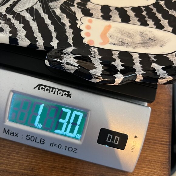 Cats By Nina Lyman Ceramic Cat-Shaped Plate Platter Black White Tabby Green Eyes - Picture 10 of 10